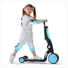 Blue Convertible 3-in-1 Balance Bike, Tricycle, Scooter & Stroller for Aged 1-3-6 Years Old