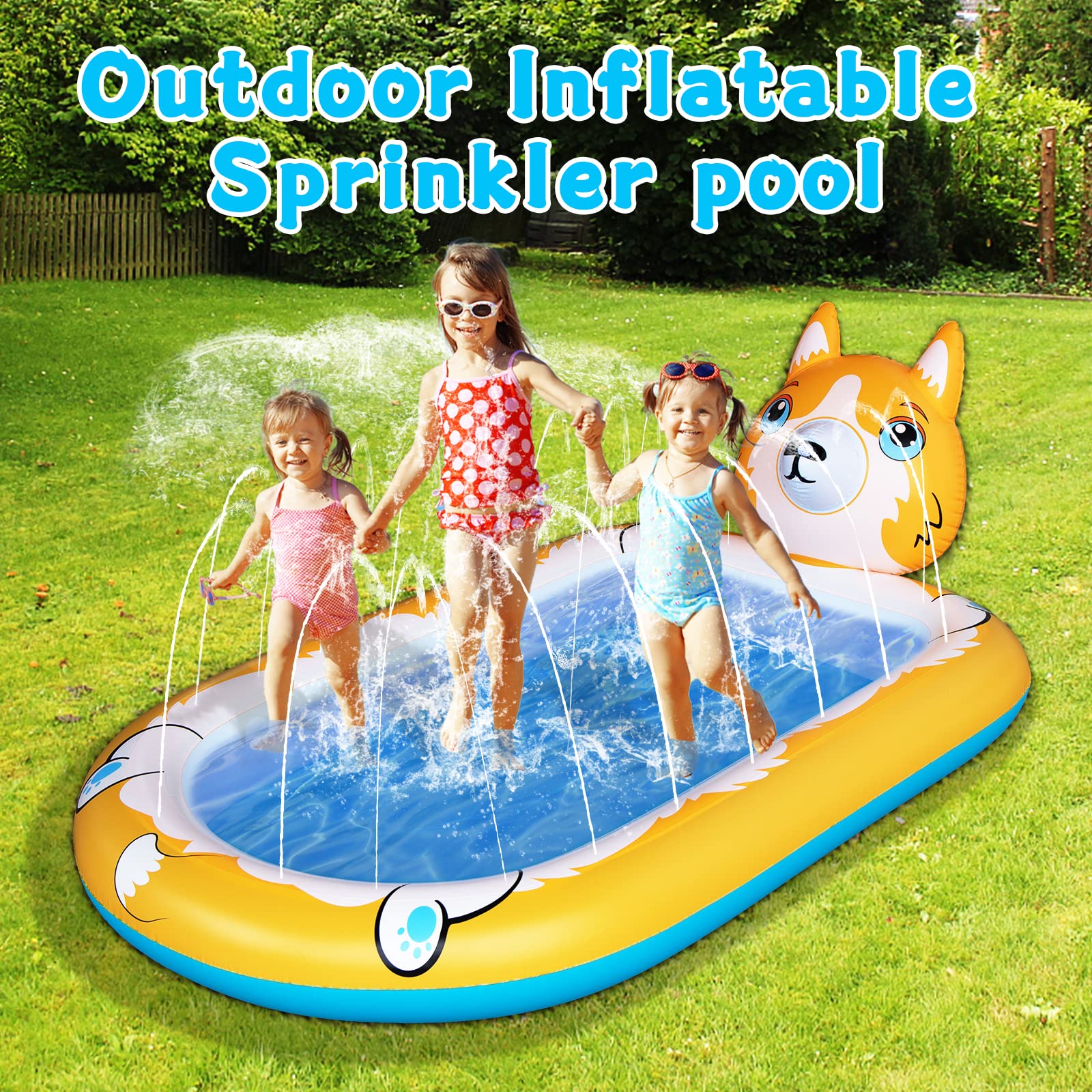 Puppy Inflatable Splash Pad with 3 kids