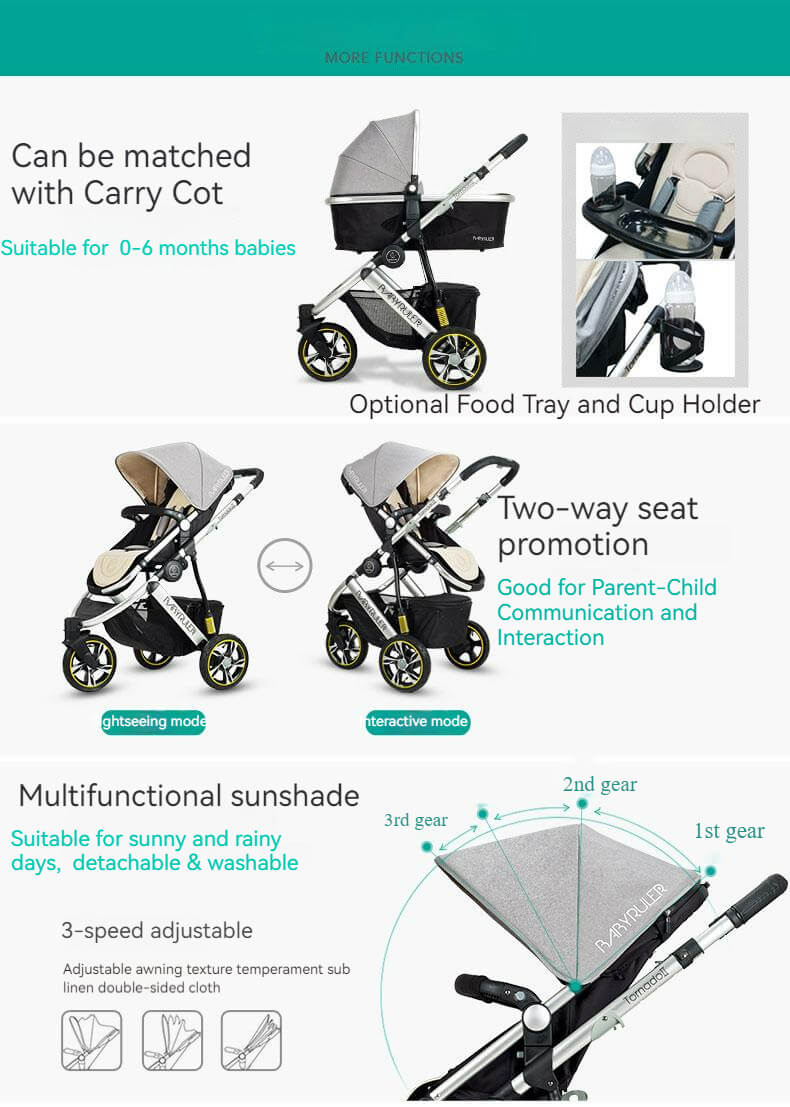 Black Three Wheels Baby Stroller, Infant Carry Cot & Baby Car Seat